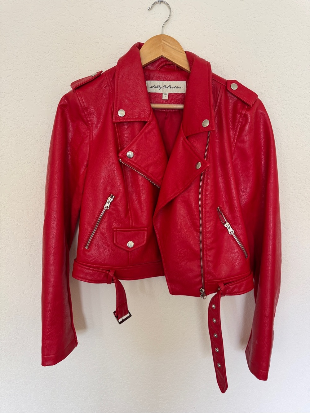 Debby Collection Red Faux Leather Moto Jacket
